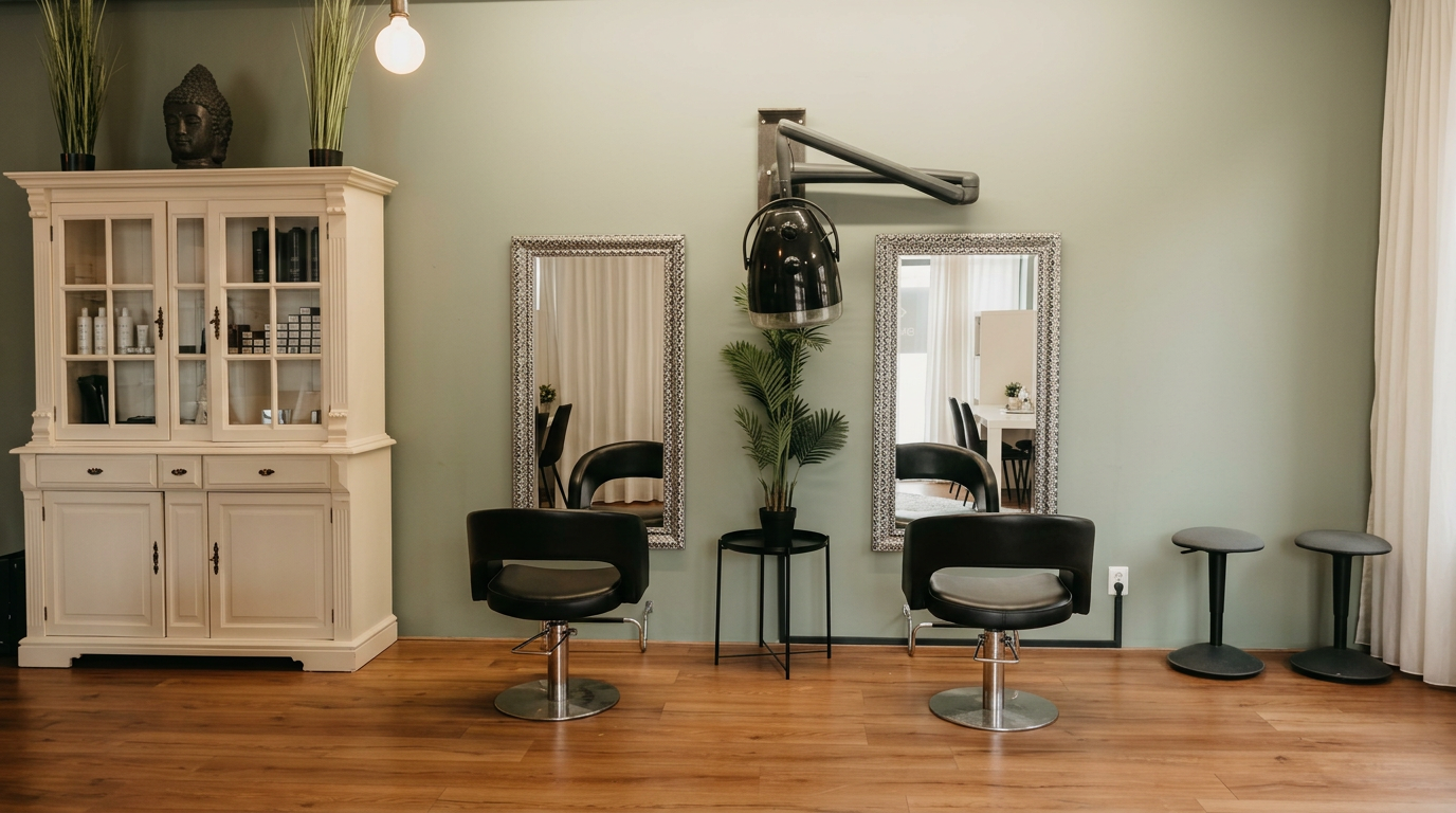 Kappersstoelen met spiegels in de lichte salon van Beauty Flexsalon in Eindhoven